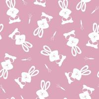 Seamless pattern with cute white bunnies and carrots on a pink background vector