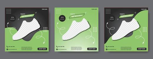 Editable template posts for social media ad. Web banner ads for promotion design with green and black color. vector