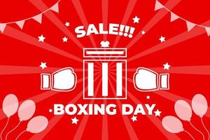 Vector illustration of Boxing day Sale Banner. Surprise gift box on red background