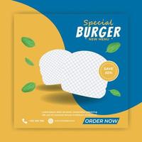 Social media post template for food menu promotion banner. Editable template post for social media ad. Web banner ads for promotion design with blue and yellow color. vector