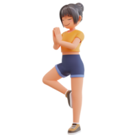 Cute girls yoga pose 3d cartoon illustration png