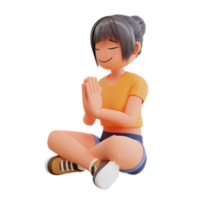 Cute girls yoga pose 3d cartoon illustration png