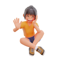 Cute girls smiling posing happy 3d cartoon illustration png