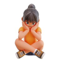 Cute girls expressing negative emotions displeased 3d cartoon illustration png