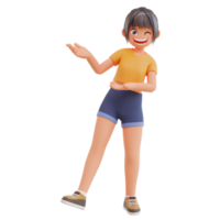 mignonne les filles montrant quelque chose 3d dessin animé illustration png