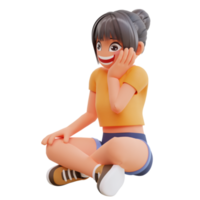 mignonne les filles souriant posant content 3d dessin animé illustration png