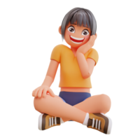 mignonne les filles souriant posant content 3d dessin animé illustration png