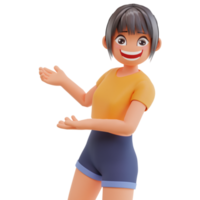 mignonne les filles montrant quelque chose 3d dessin animé illustration png