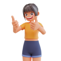 mignonne les filles pouce en haut 3d dessin animé illustration png