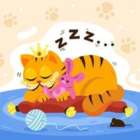 Sleeping Cat in Cozy Pillow Bed vector