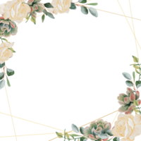 watercolor succulent plant and flower bouquet wreath gold frame png