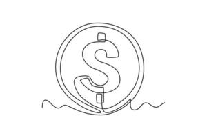 Single one-line drawing us dollar coin currency from USA. Country currency concept continuous line draw design graphic vector illustration