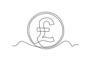 Single one-line drawing pound sterling coin currency from England. Country currency concept continuous line draw design graphic vector illustration