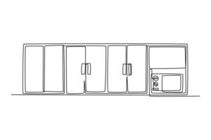 Single one-line drawing kitchen cabinet for storing dishes and glasses. Kitchen room concept continuous line draw design graphic vector illustration