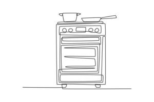 Single one-line drawing modern gas stove and oven for cooking. Kitchen room concept continuous line draw design graphic vector illustration