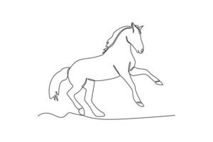 continuo una línea dibujo un caballo es corriendo en el carrera. animales concepto soltero línea dibujar diseño gráfico vector ilustración