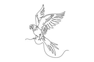 Continuous one-line drawing a parrot is flying to its nest . Animals concept single line draw design graphic vector illustration