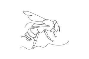 Continuous one-line drawing a bee flies in search of flower nectar. Animals concept single line draw design graphic vector illustration