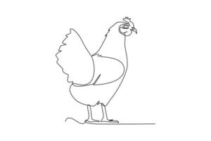 Continuous one-line drawing a chicken looking for food. Animals concept single line draw design graphic vector illustration