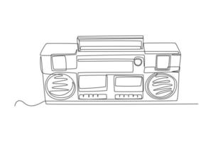 Continuous one-line drawing classic 70s radio. 70s style concept single line draws design graphic vector illustration