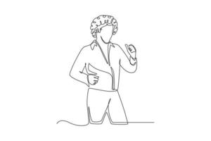 Continuous one-line drawing guy with an open shirt collar and curly hair in the 70's style. 70s style concept single line draws design graphic vector illustration