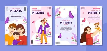 Global Day of Parents Social Media Stories Flat Cartoon Hand Drawn Templates Background Illustration vector