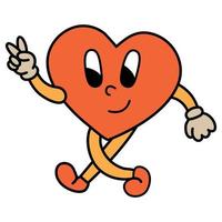 Retro heart with eyes and a smile. Cartoon style. White background, isolate. Vector illustration