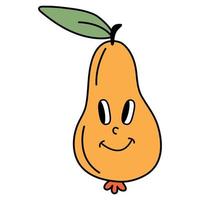 Retro pear with eyes and a smile. Cartoon style. White background, isolate. Vector illustration.