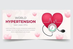 World hypertension day May 17th horizontal banner with heart rate and tension meter illustration vector