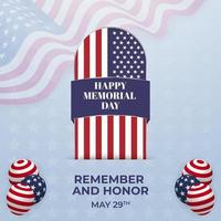 US Memorial Day May 29 with tombstone and flag pattern illustration vector