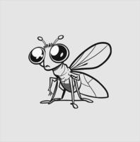 negro silueta mosca dibujos animados vector ilustración. aislado blanco antecedentes. mosca icono. para logo o colorante libro