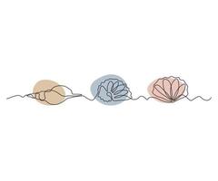 abstract set of Different Seashells Continuous On Line Drawing vector