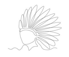 abstract Indian Head without Face with Feathers Continuous On Line Drawing vector