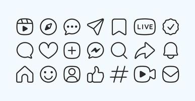 set of outline style social media icon elements vector