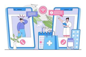 Online doctor, telemedicine, healthcare service concept. Medical consultation by internet with doctor. Outline design style minimal vector illustration for landing page, infographics, hero images