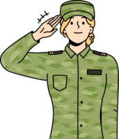 hembra soldado en uniforme saludando png