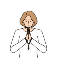 religioso mujer con rosario Orando png