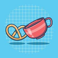 Coffee and cake hearts vector illustration. Flat cartoon style.