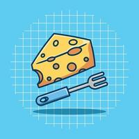 Cartoon style flat fork and cheese. Food illustration vector