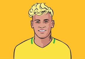 Brazilian footballer Brazil Neymar Jr vector portrait illustration horizontal. Yellow blackground