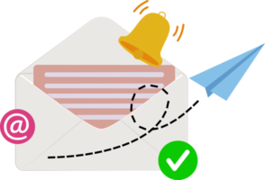 Spedire e-mail icona con campana con campana e carta aereo png