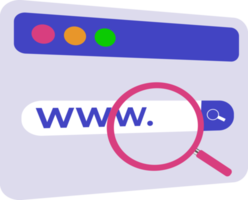 search icon on a web page. search on web page with magnifying glass icon and search engine on internet png