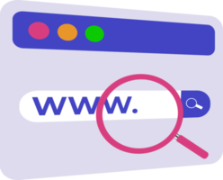 search icon on a web page. search on web page with magnifying glass icon and search engine on internet png