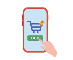 online purchase icon. online shopping icon using smartphone. hand icon touching smartphone screen vector