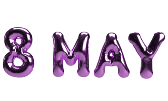 8 May eight month pink purple violet balloon symbol decoration mother mom day mum spring season bouquet love hug march celebration festival beautiful wedding anniversary girl female woman.3d render png