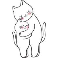 Cartoon cute character white cat and baby cat clipart. png