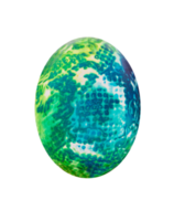 Abstract blue - yellow - green drawings on painted eggs on isolated background. Easter concept, fantasy animal eggs. Copy space png