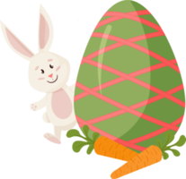 konijn karakter. gluurt uit van ei, wortels. grappig, gelukkig Pasen konijn. PNG