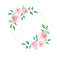 Pink rose watercolor, Circle border and frame png