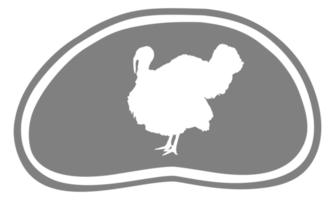 kalkoen silhouet in de vlees vorm voor embleem, etiket, markering, label, pictogram of grafisch ontwerp element. de kalkoen is een groot vogel in de geslacht meleagris. formaat PNG